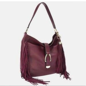 G.I.L.I EUC Leather Slouchy Hobo Shoulder Bag With Stirrup Fringe Detail